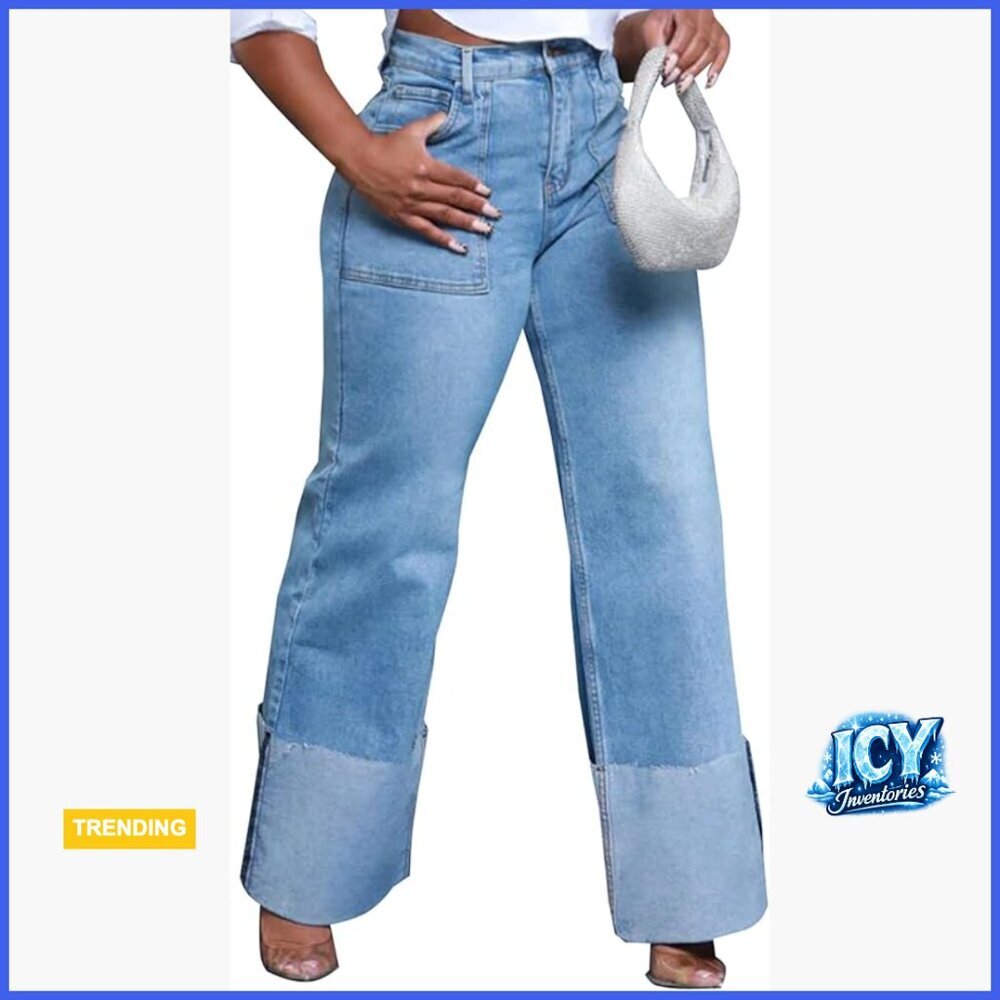 High Waisted Flare Jeans with Distressed Details and Button Fly